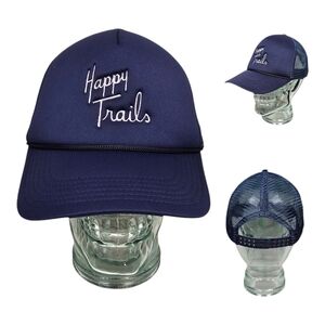 Happy Trails Trucker Baseball Snapback Hat Adjustable Cap Adult Blue x White NEW